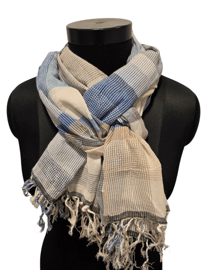 Blue multi checked pattern cotton scarf