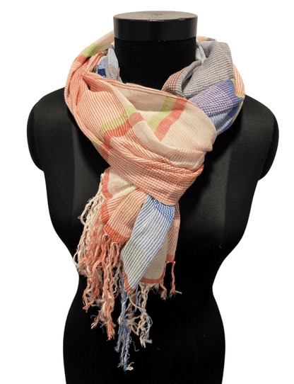 Peach multi checked pattern cotton scarf