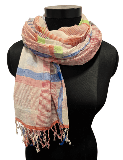 Peach multi checked pattern cotton scarf
