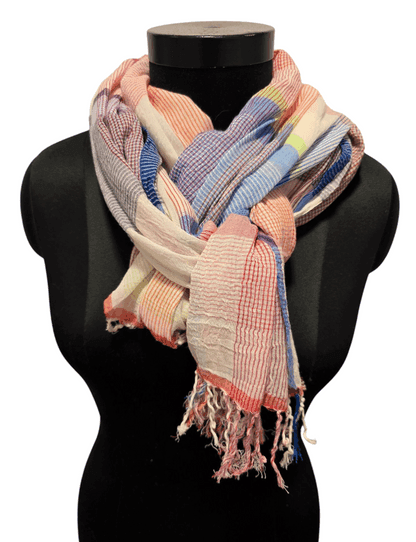 Peach multi checked pattern cotton scarf
