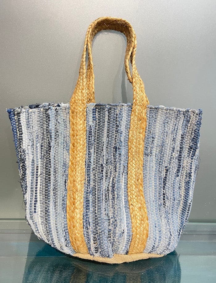 Denim with jute handle beach bag