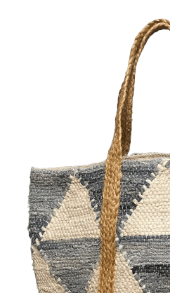 Triangle Denim White Cotton Beach Bag