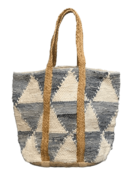 Triangle Denim White Cotton Beach Bag