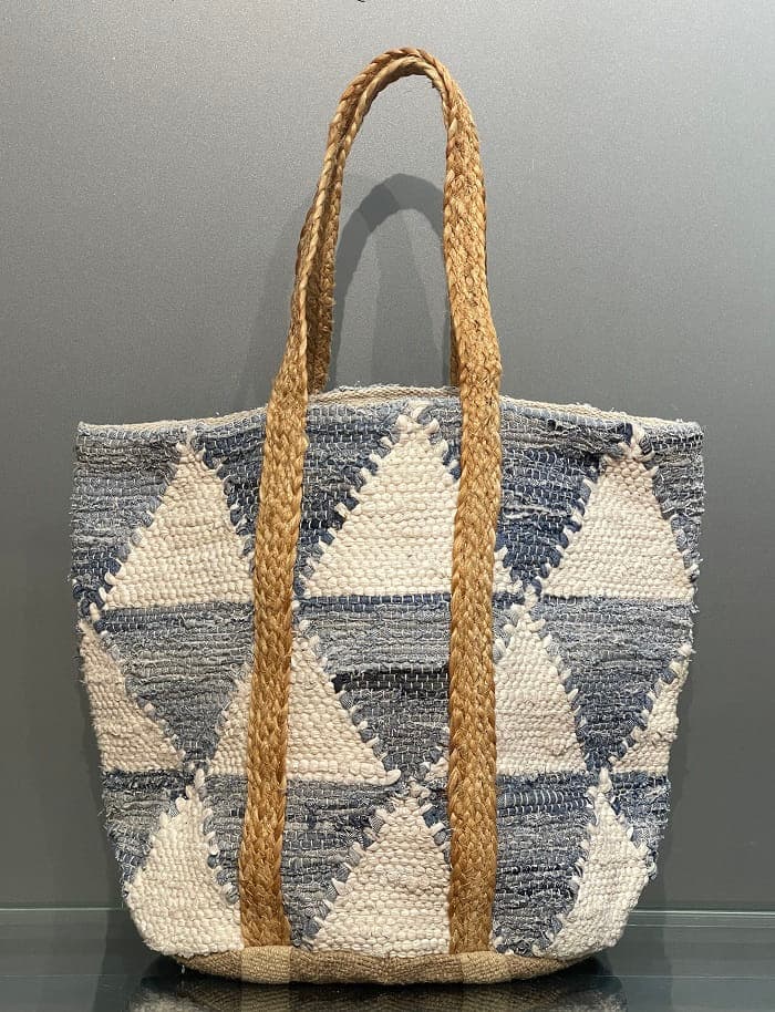 Triangle Denim White Cotton Beach Bag