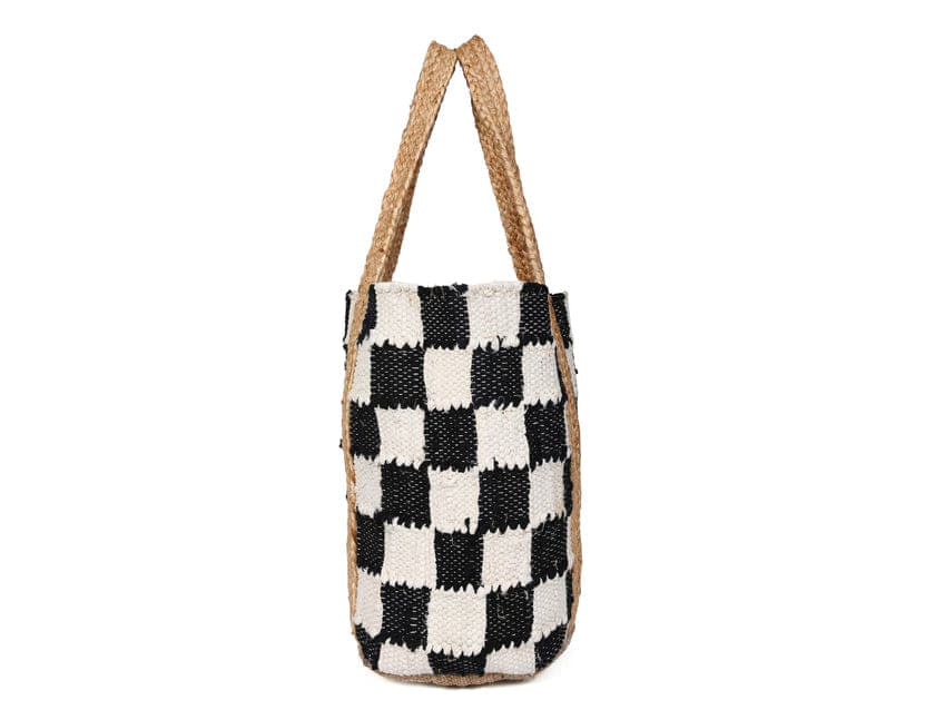 Black White Checked Pattern Beach Bag