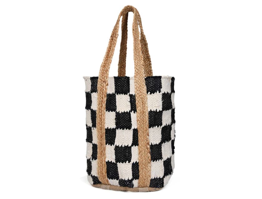 Black White Checked Pattern Beach Bag