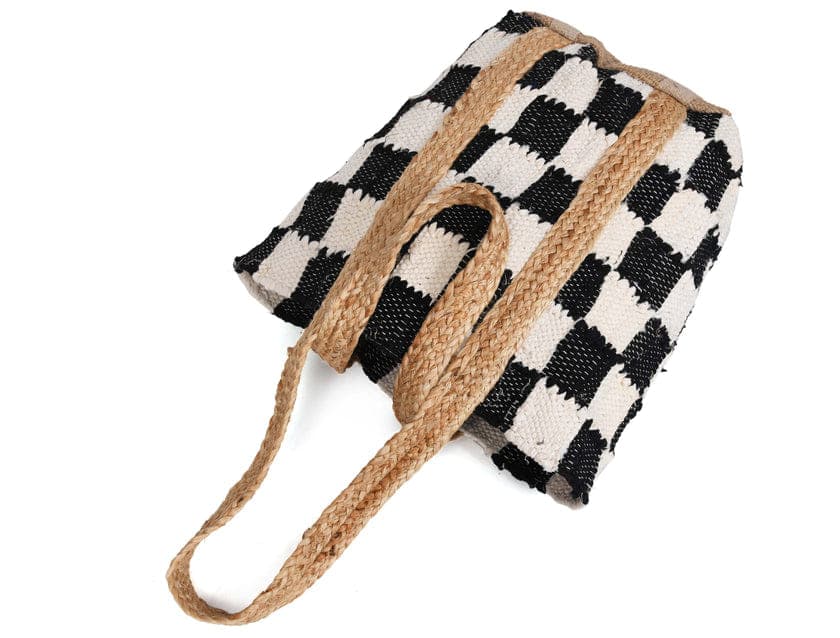 Black White Checked Pattern Beach Bag
