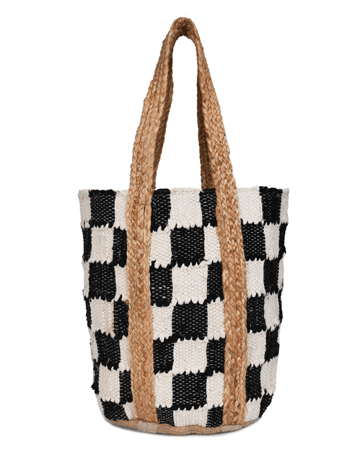 Black White Checked Pattern Beach Bag