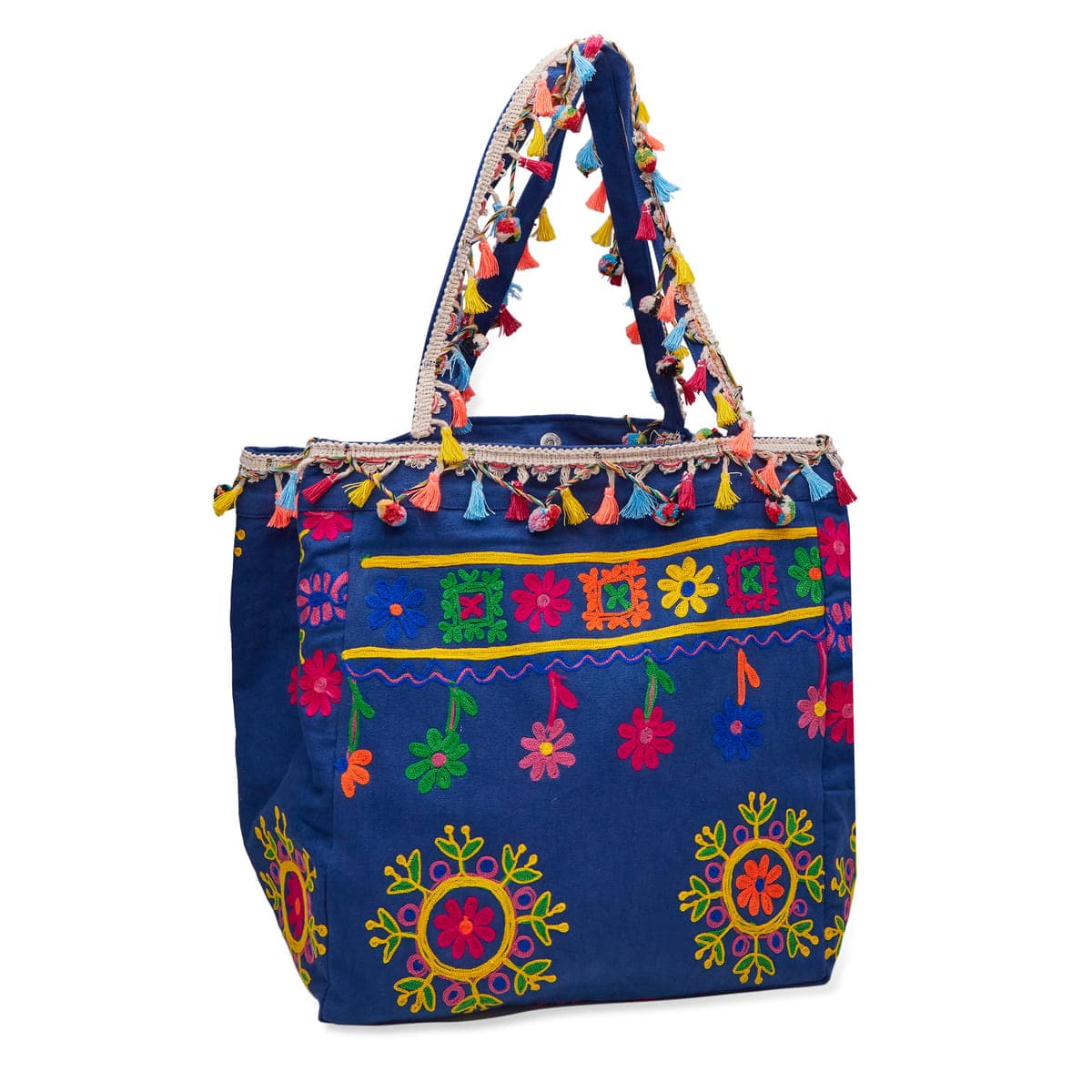 Embroidered Bag With Tassel  Navy