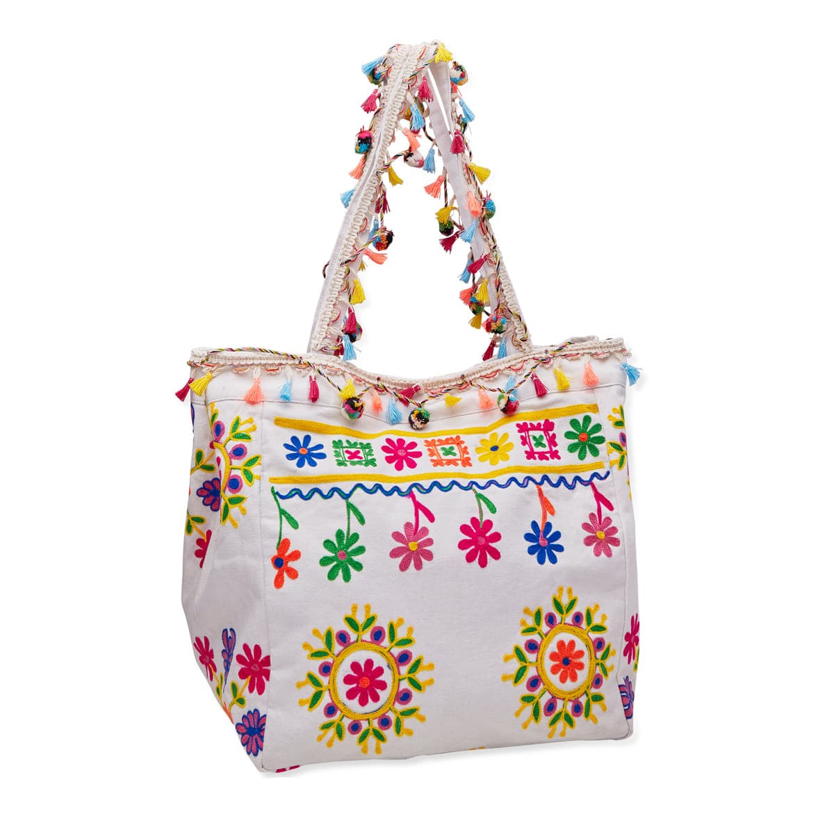 Embroidered Bag With Tassel  White