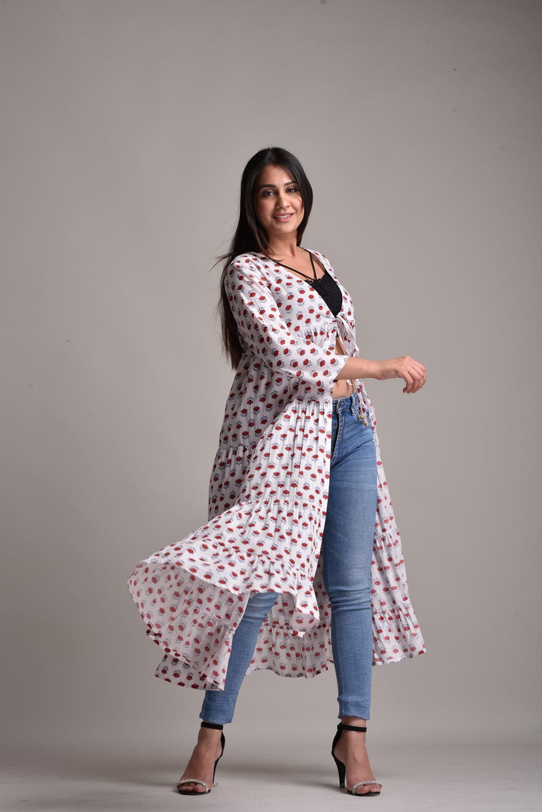 Women Jacket Style 3/4th Sleeve White Shrug