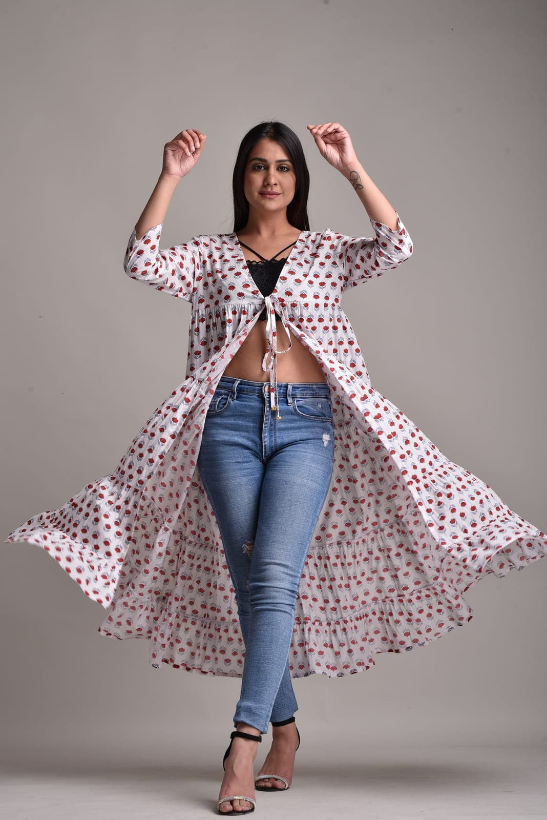 Women Jacket Style 3/4th Sleeve White Shrug