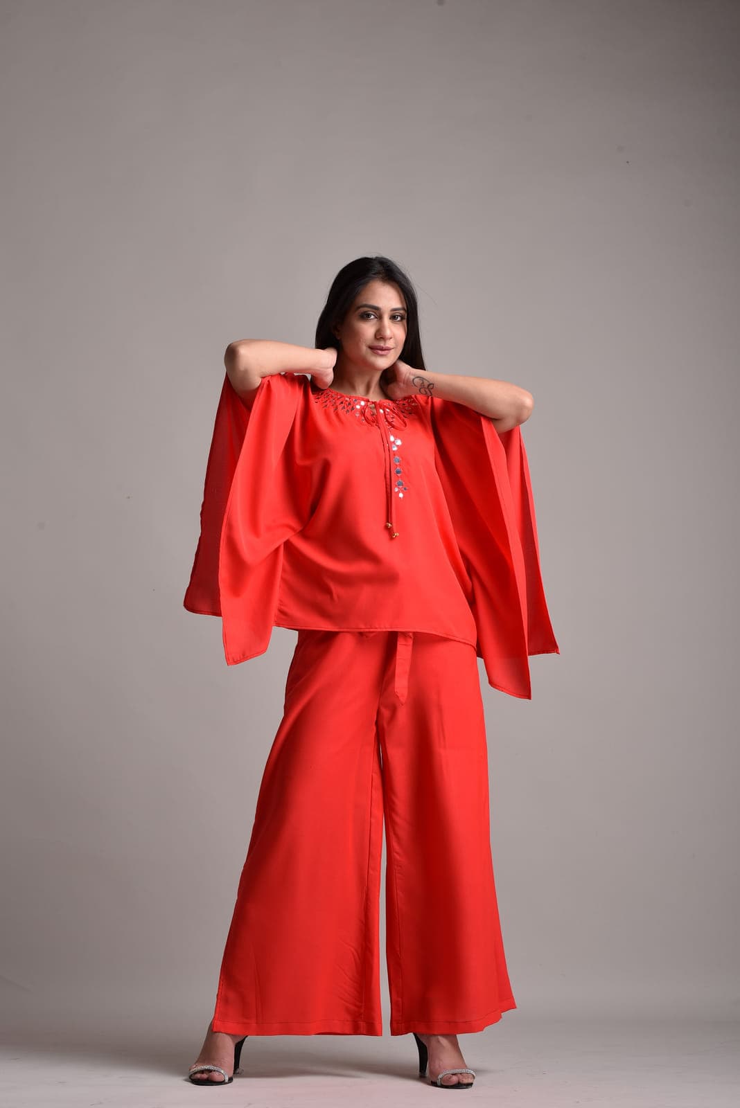 Women Cotton Blend Kurta Palazzo Set