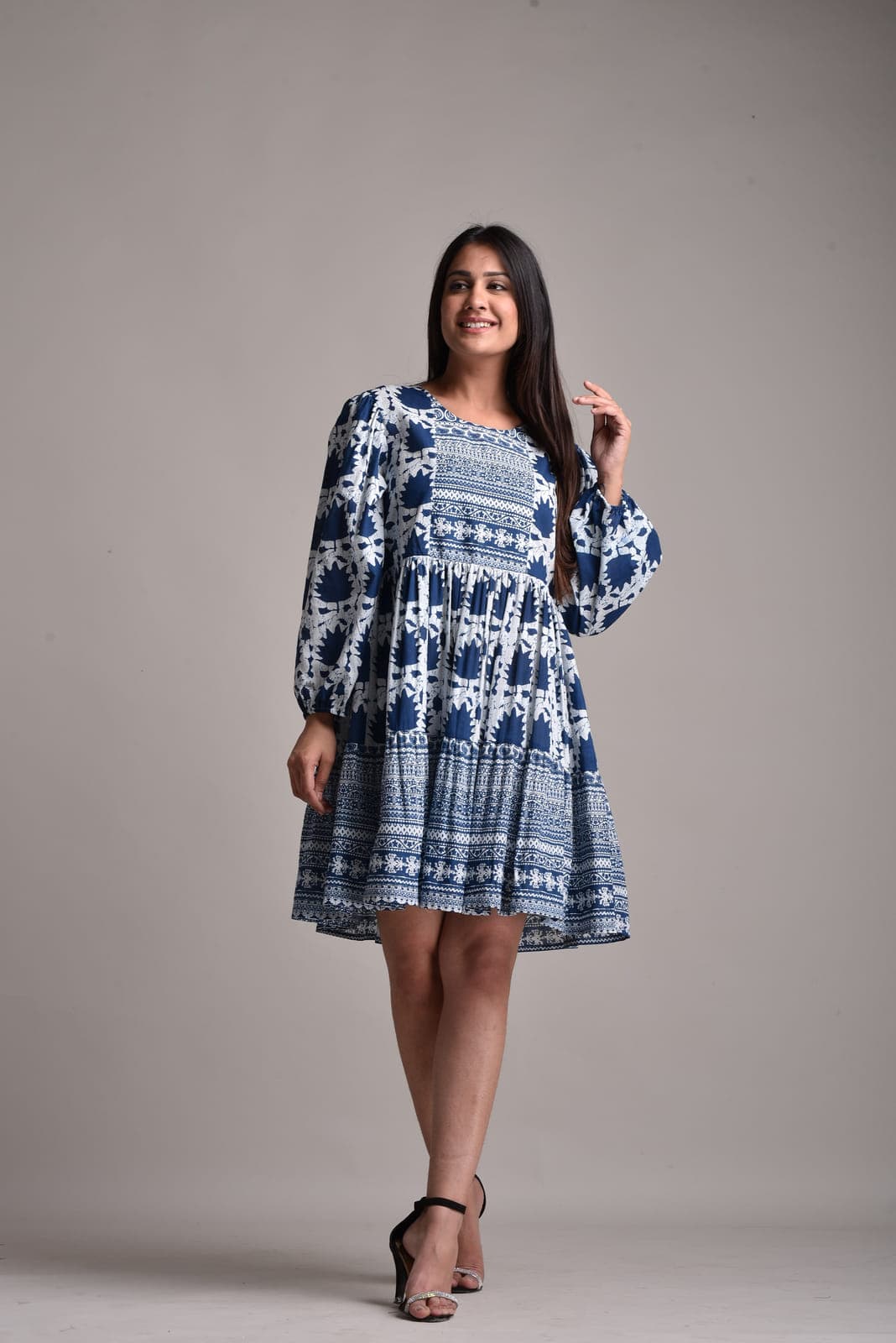 Block print mix match dress