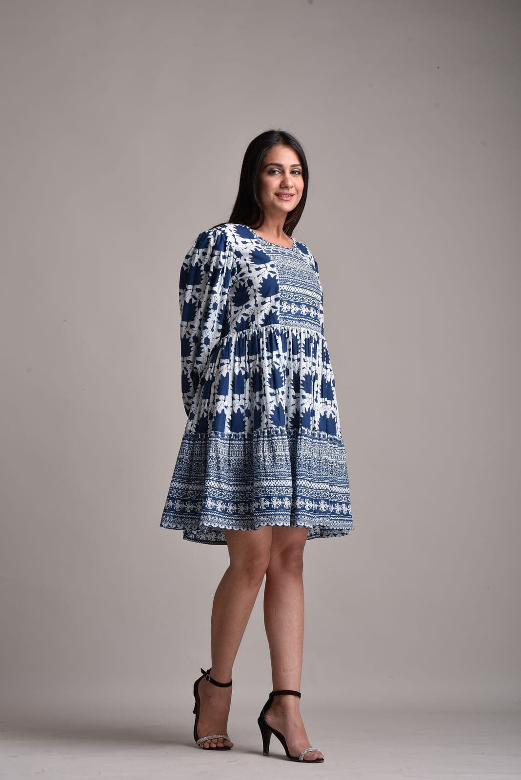 Block print mix match dress