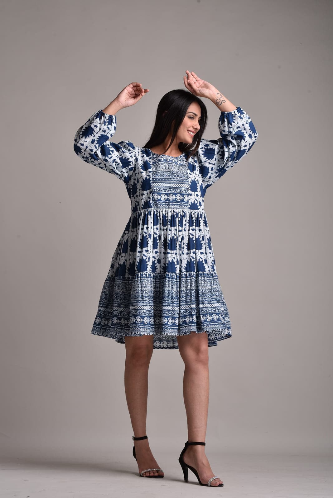 Block print mix match dress
