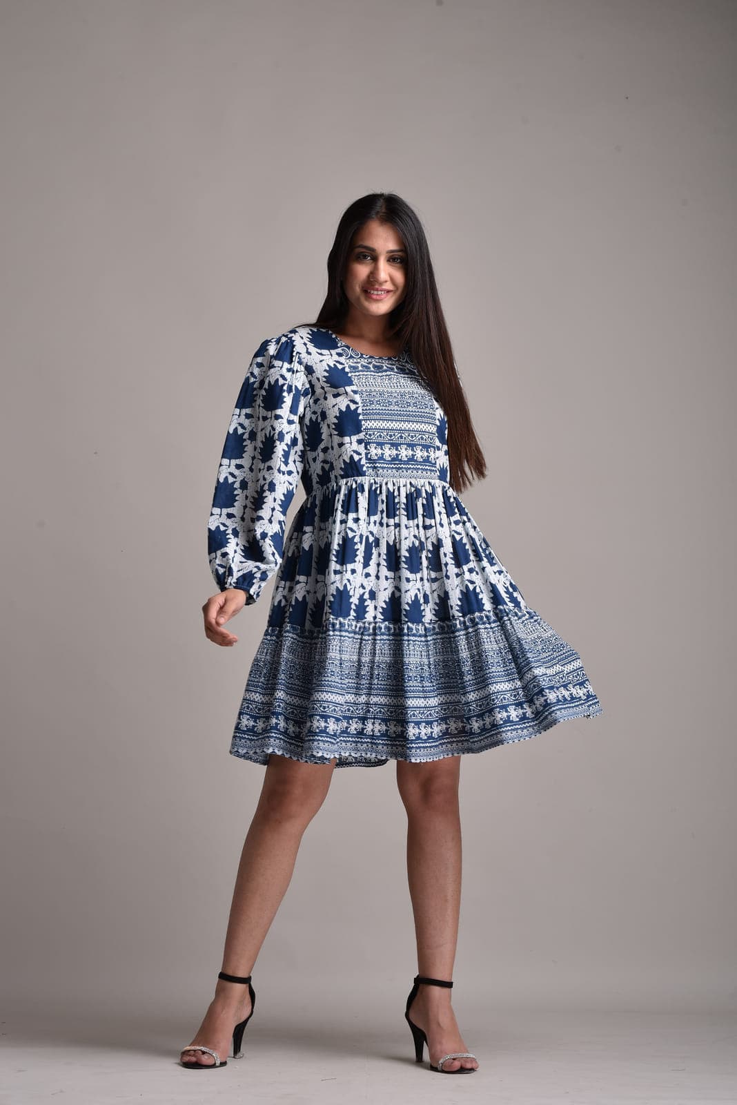 Block print mix match dress
