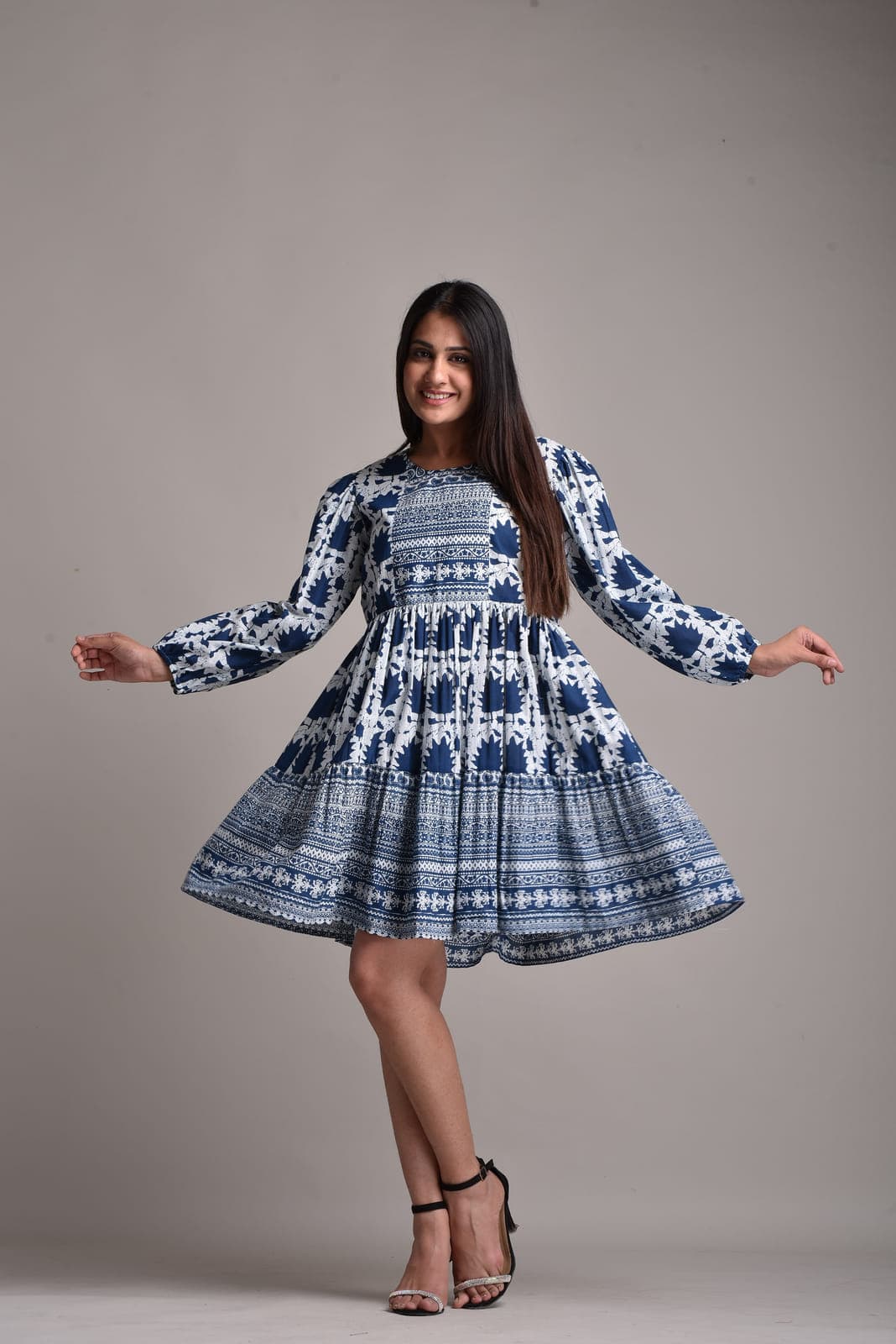 Block print mix match dress