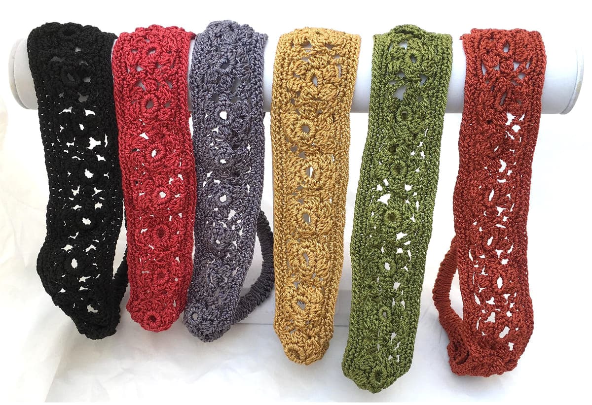Crochet Daisies Elastic Headband Handmade