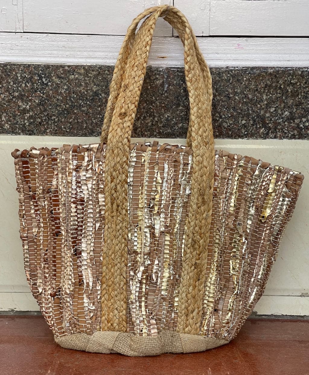 Gold Upcyled Leather Tote Bag