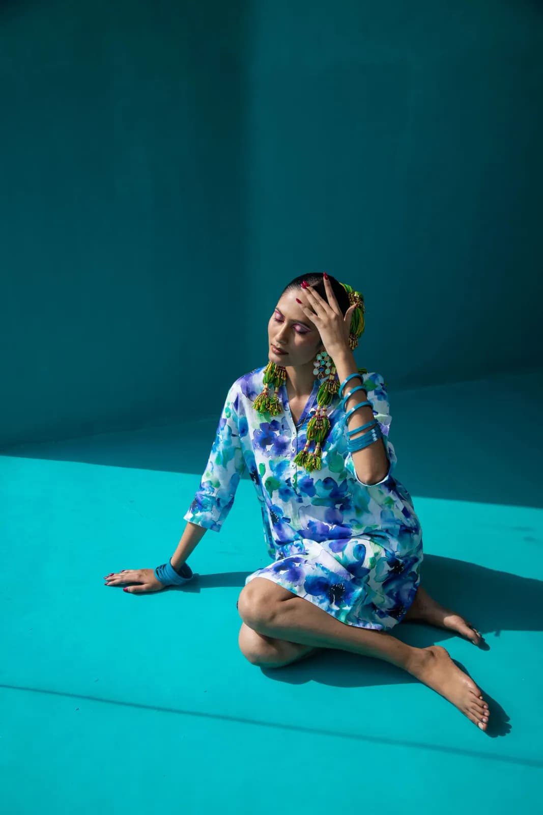 Water Petal Print Tunic Classic Dress Linen Multi