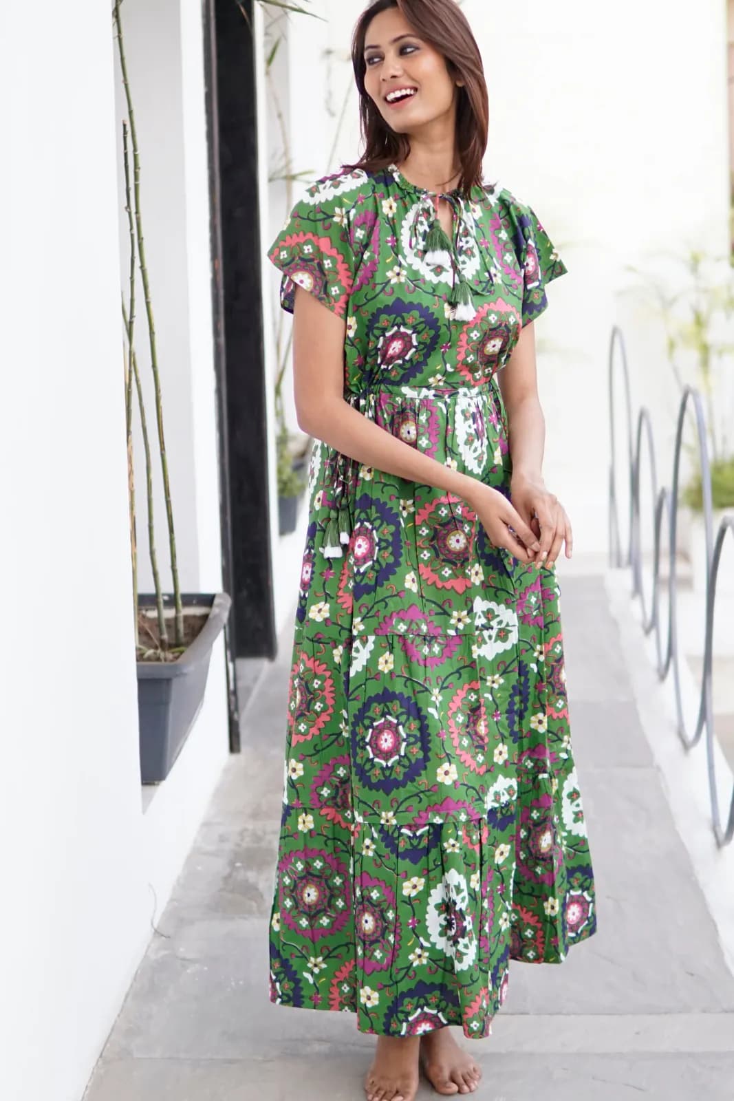 Summer cotton maxi dress, boho beach dress, block printed cotton summer dres