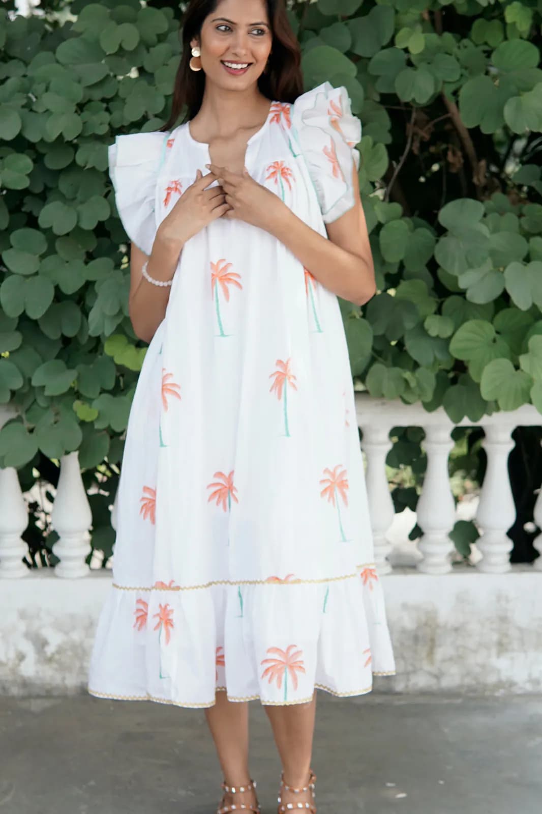 Summer dress, floaty white cotton summer midi dress