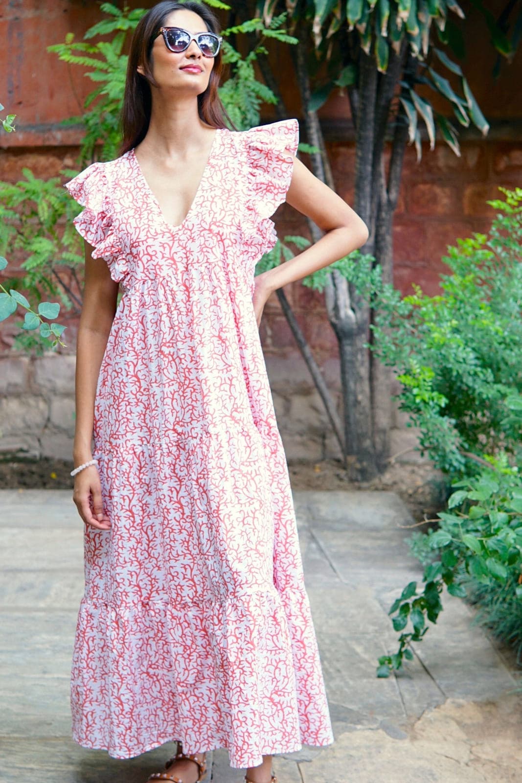 Floral summer maxi dress, cotton beach dress