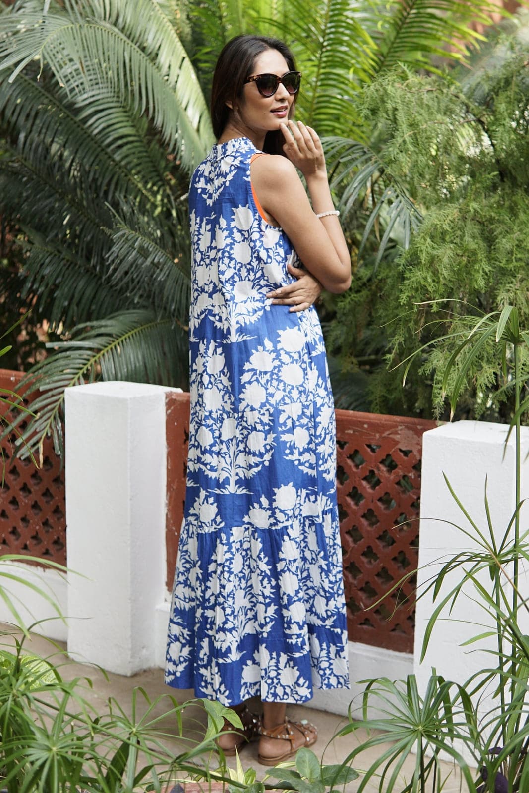 Maxi dress, beach dress, blue and white ikat cotton Paloma