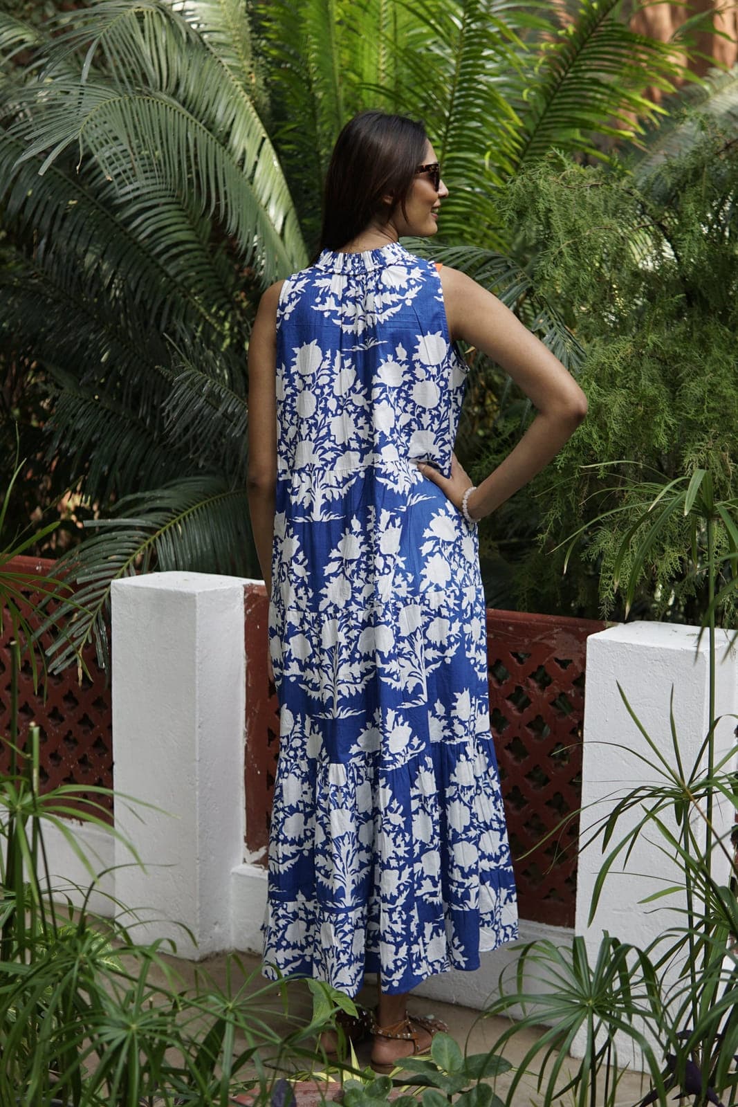 Maxi dress, beach dress, blue and white ikat cotton Paloma