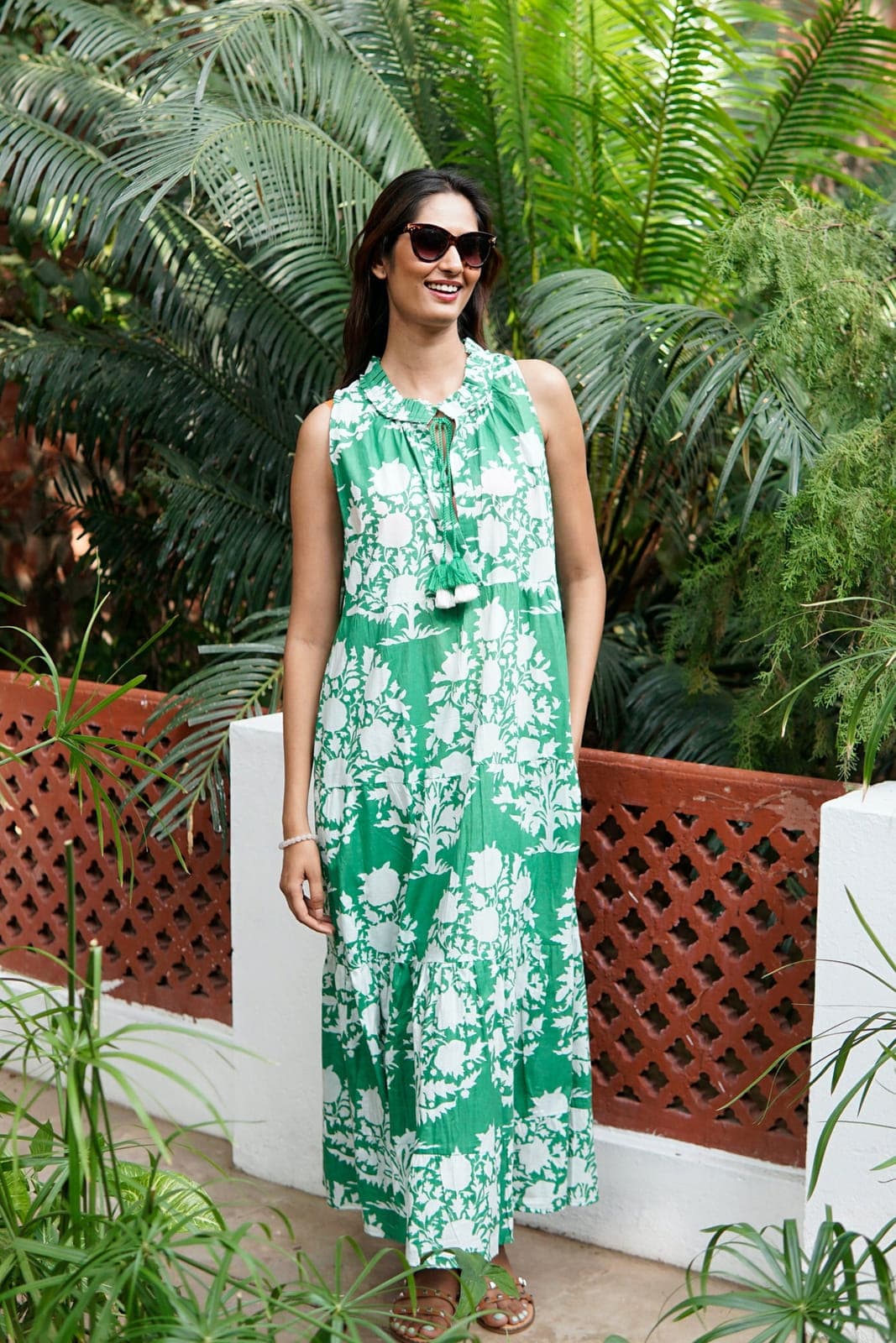 Maxi dress, beach dress, green and white
