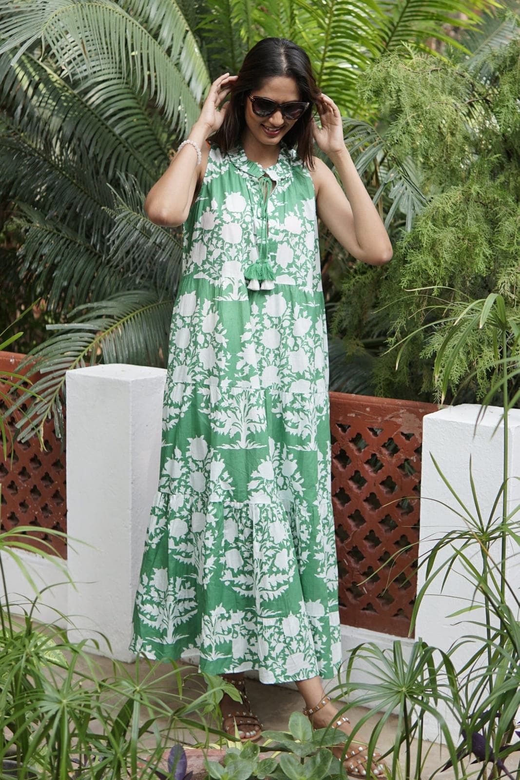Maxi dress, beach dress, green and white