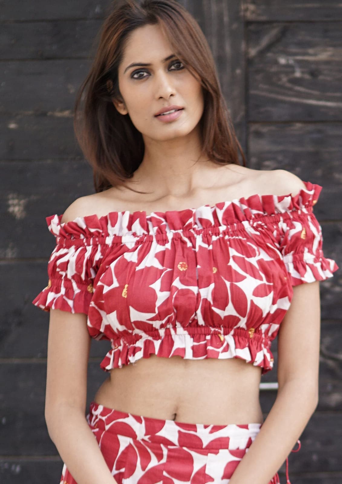 Red and cream cotton skirt and top, Carmen summer co-ord set