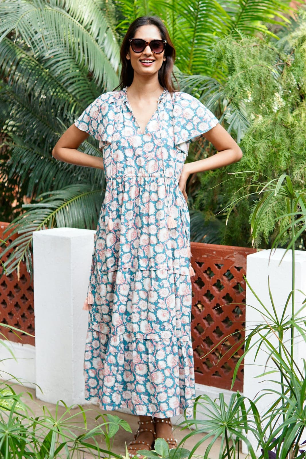 Boho beach dress, summer maxi dress, block printed cotton summer dress