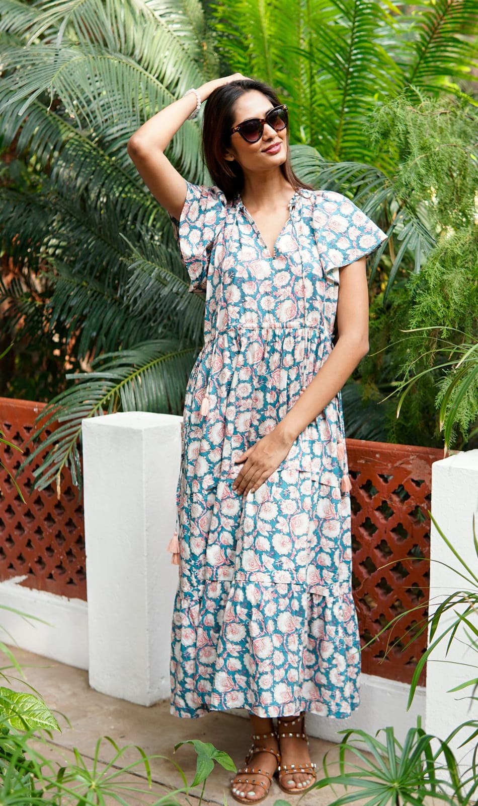 Boho beach dress, summer maxi dress, block printed cotton summer dress