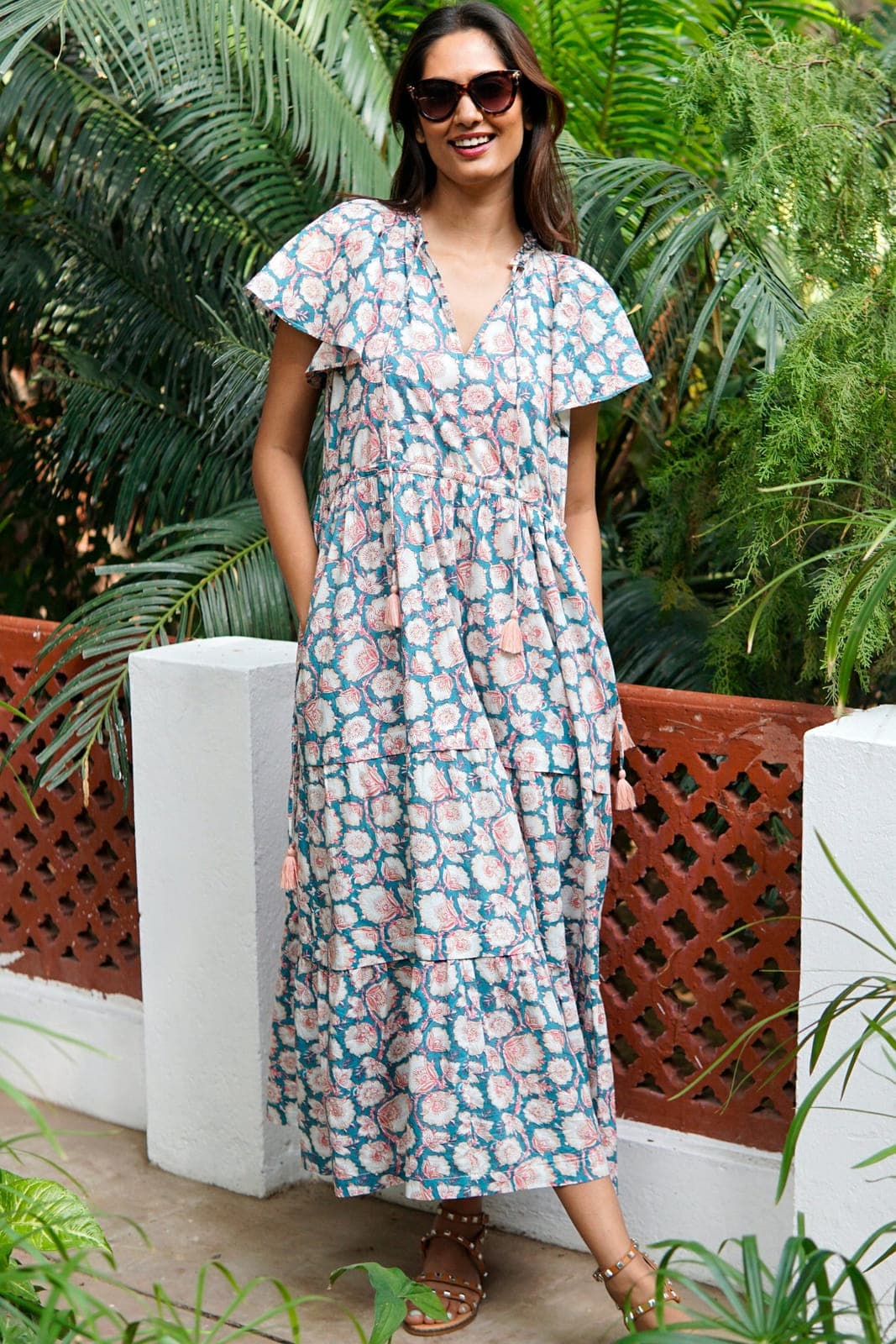 Boho beach dress, summer maxi dress, block printed cotton summer dress