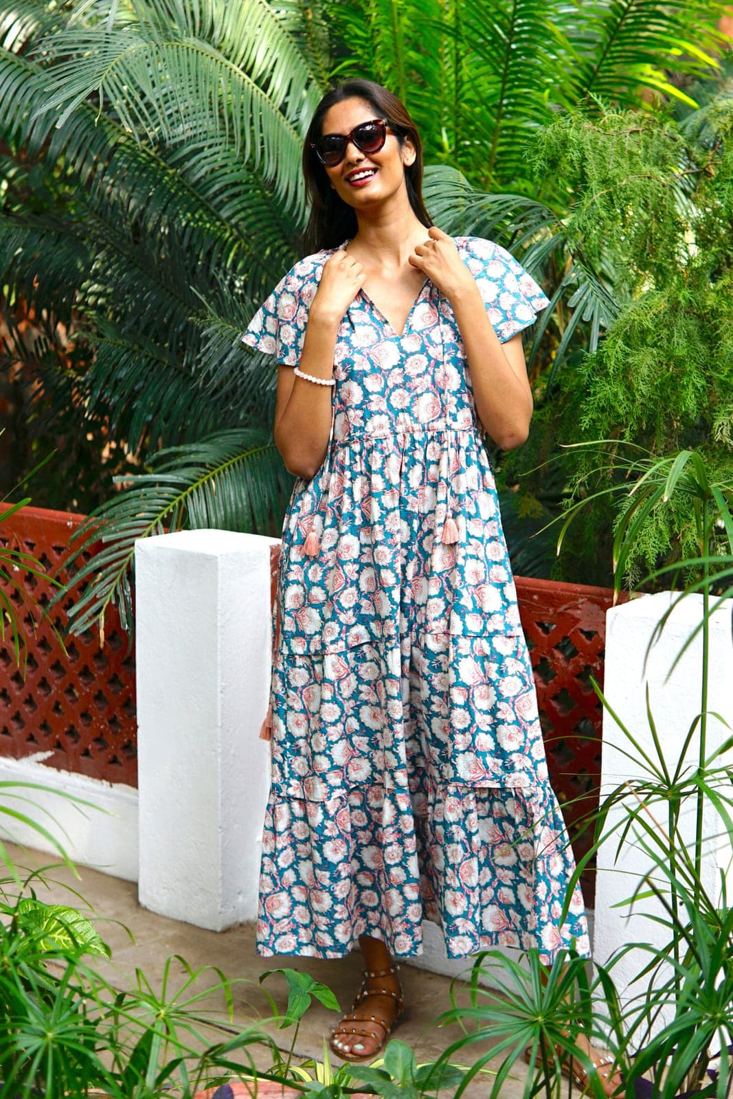 Boho beach dress, summer maxi dress, block printed cotton summer dress