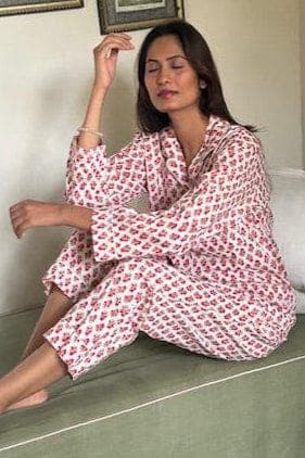 White with red floral ladies nightwear