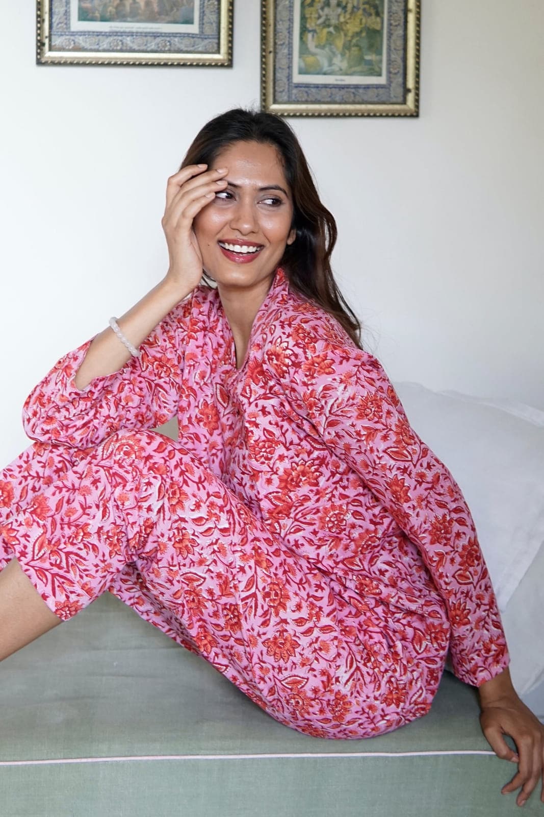 Pink with red floral ladies nightwear