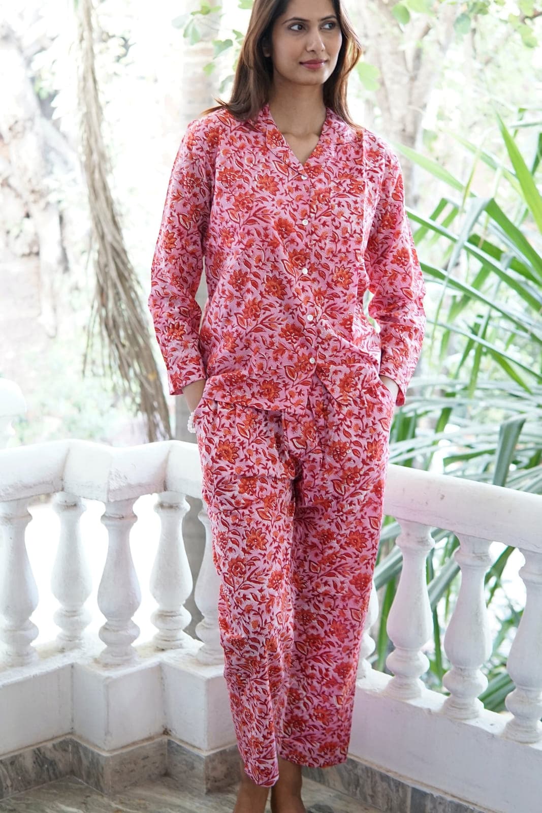 Pink with red floral ladies nightwear