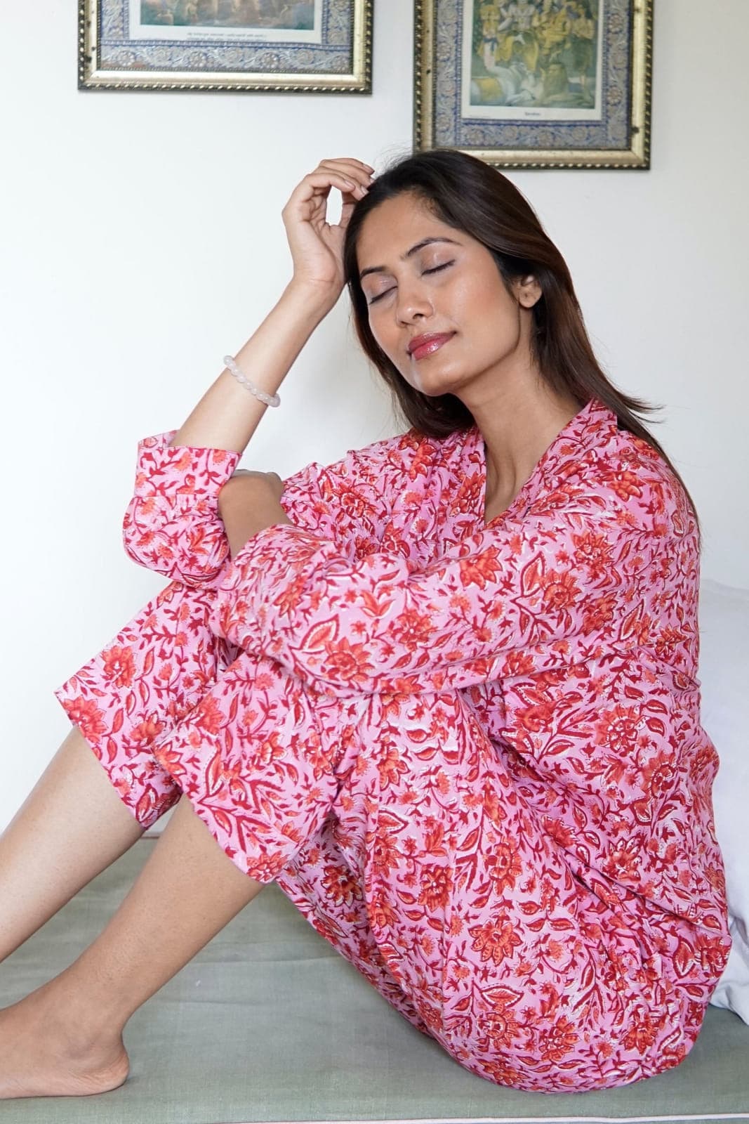 Pink with red floral ladies nightwear