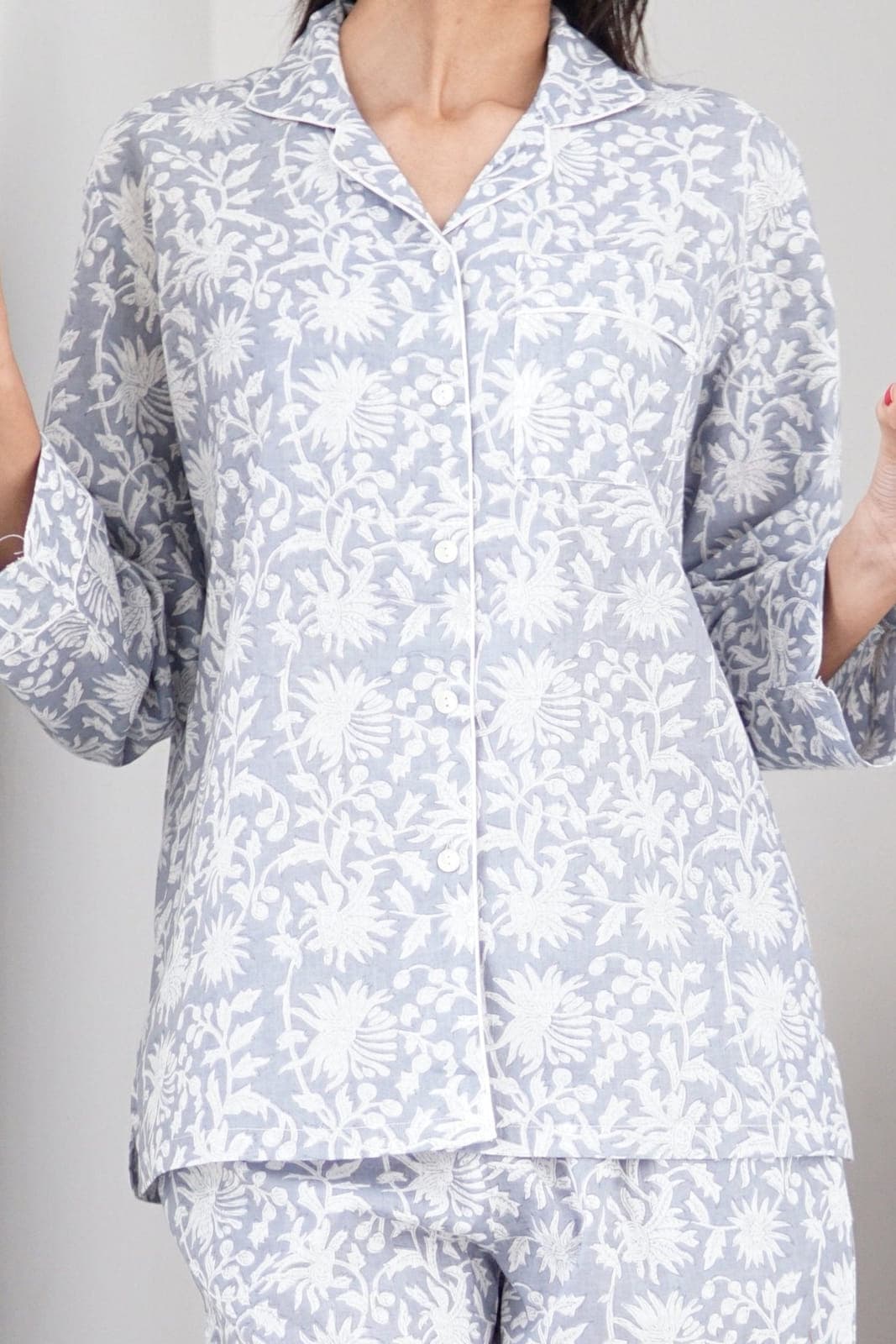 Grey with white floral print ladies sleepwear