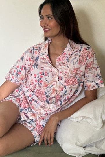 White with multicolor floral ladies nightwear