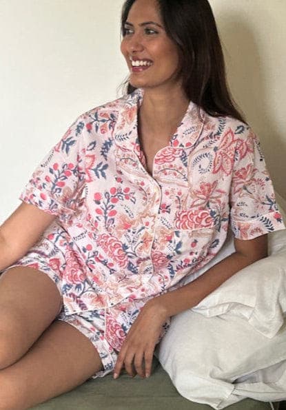 White with multicolor floral ladies nightwear