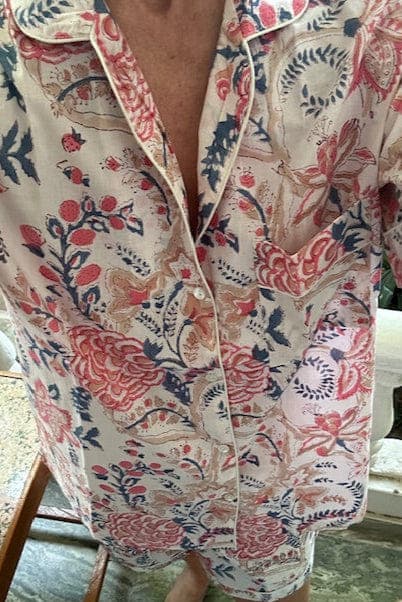 White with multicolor floral ladies nightwear
