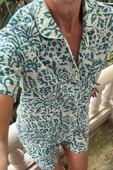 White with turquoise color print short nightwear