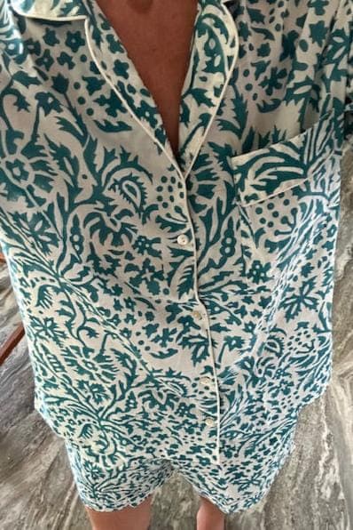 White with turquoise color print short nightwear