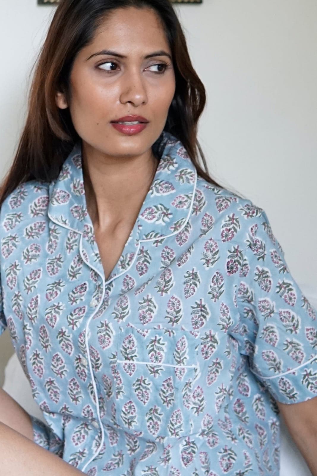 Airforce blue color printed sleepwear