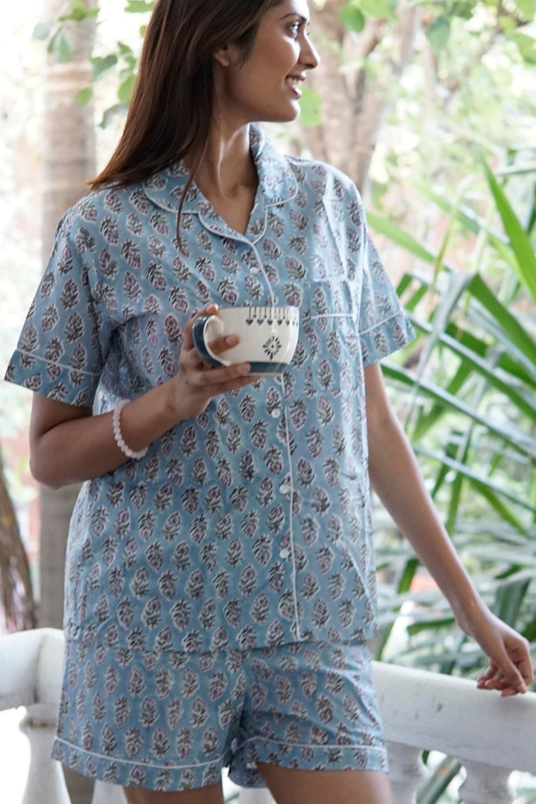 Airforce blue color printed sleepwear
