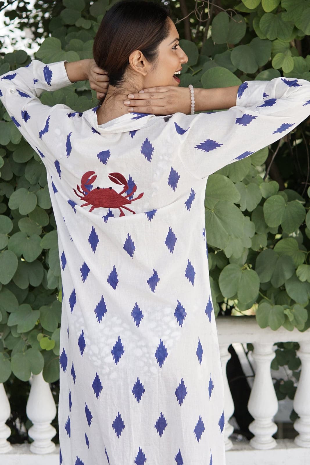 white cotton beach coverup, beach kimono, blue and white full length cotton kaftan